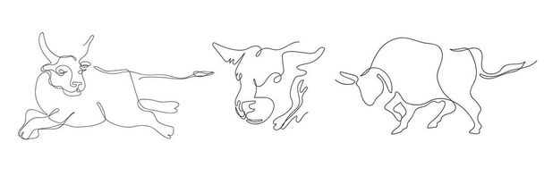 Bulls are drawn in one line. Set of illustrations. Continuous line. - Διάνυσμα, εικόνα