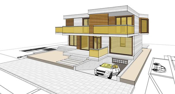 house architectural project sketch 3d illustration - Photo, Image