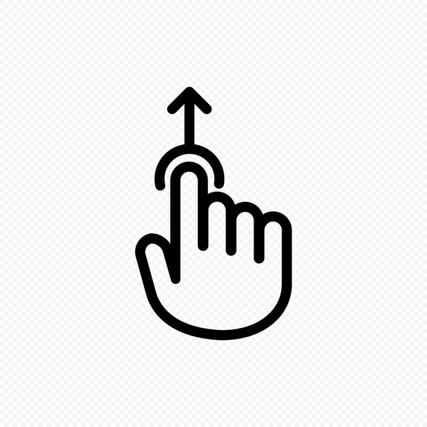 Icono de gestos de pantalla táctil del cursor de mano. Desliza el icono hacia arriba. Vector sobre fondo transparente aislado. EPS 10. - Vector, imagen