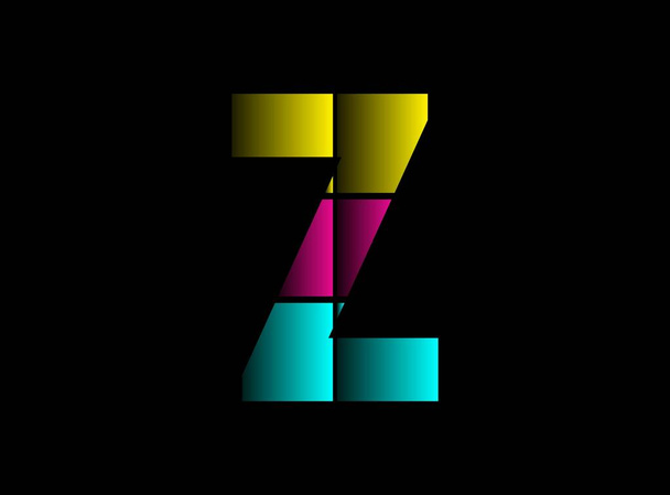 Police Z, logo vectoriel en couleur Cmyk. Dynamique fente bleu, rose, couleur jaune sur fond noir. Pour les médias sociaux, les éléments de design, l'affiche créative, le modèle Web, etc..                        - Vecteur, image