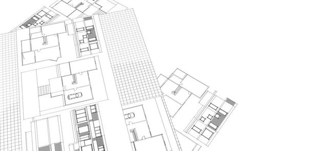 ev planı mimari taslak 3D illüstrasyon - Fotoğraf, Görsel