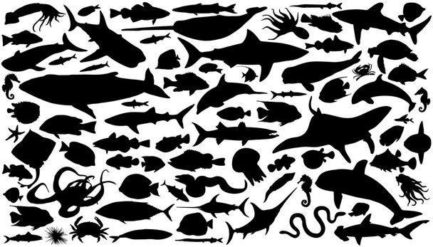 Sea animals silhouettes - Vector, Image