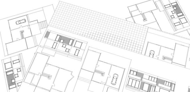 архитектурный эскиз фасада дома 3d иллюстрация - Фото, изображение