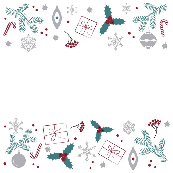 A Template With Christmas Elements On A White Background - Vecteur, image
