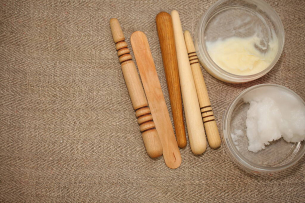 outils en bois ensemble massage miel - Photo, image