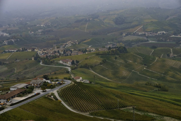 landscapes of the Piedmontese Langhe: Its vineyards just after the harvest in full autumn - Photo, Image