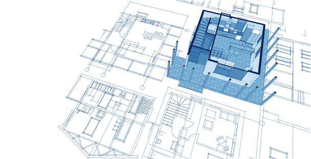 dům architektonický náčrt 3D ilustrace - Fotografie, Obrázek