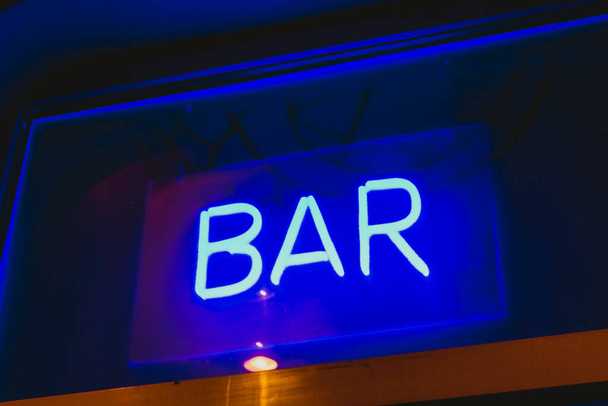 neon bar sign showcase bright glow blue advertisement club night - Fotó, kép
