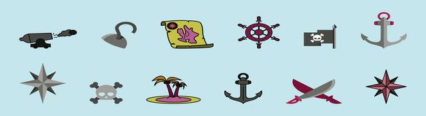 conjunto de icono pirata plantilla de diseño de dibujos animados con varios modelos. ilustración vectorial moderna aislada sobre fondo azul - Vector, Imagen