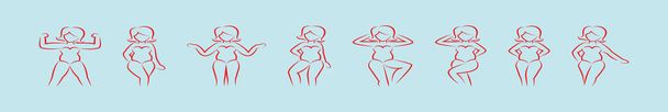 soubor siluety ženy s nadváhou. různé pózy. moderní vektorové ilustrace izolované na modrém pozadí - Vektor, obrázek