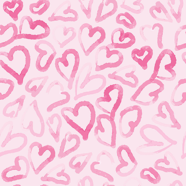 Beautiful Vector illustration. Seamless pattern with pink watercolor hearts. - Wektor, obraz