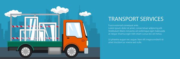 Banner , small truck transports windows - Vector, Image