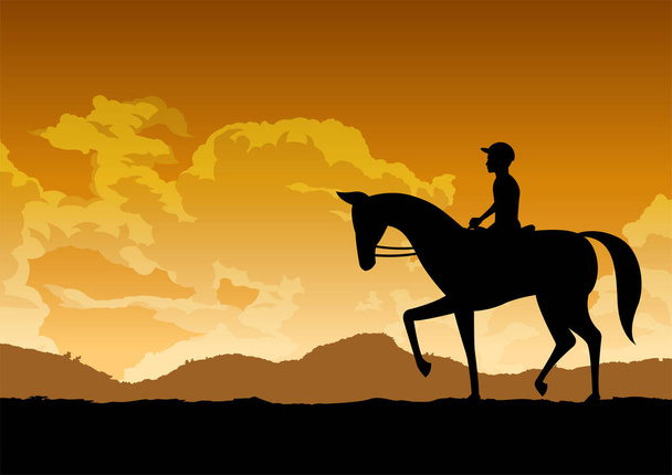 男のシルエットデザインは馬に乗っている - ベクター画像