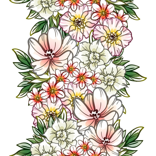 seamless vintage style ornate flowers pattern. floral elements in contour - Vettoriali, immagini