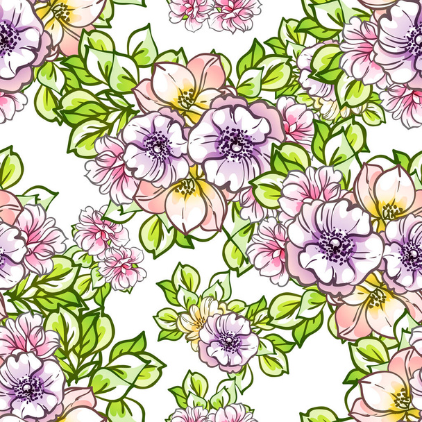 seamless vintage style ornate flowers pattern. floral elements in contour - Διάνυσμα, εικόνα
