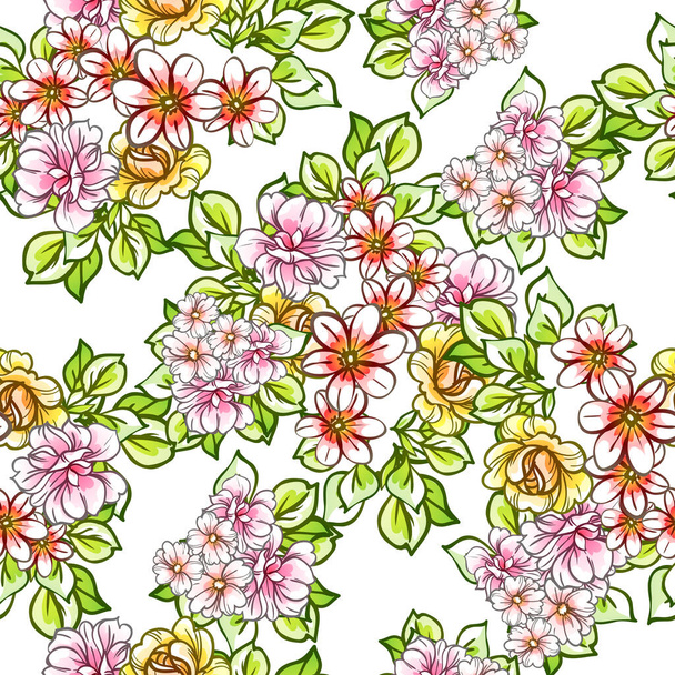 seamless vintage style ornate flowers pattern. floral elements in contour - Vector, Imagen