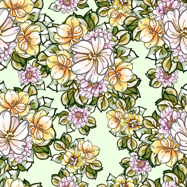 seamless vintage style ornate flowers pattern. floral elements in contour - Vector, Image