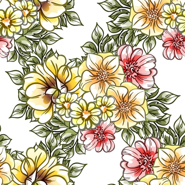 seamless vintage style ornate flowers pattern. floral elements in contour - Vector, afbeelding