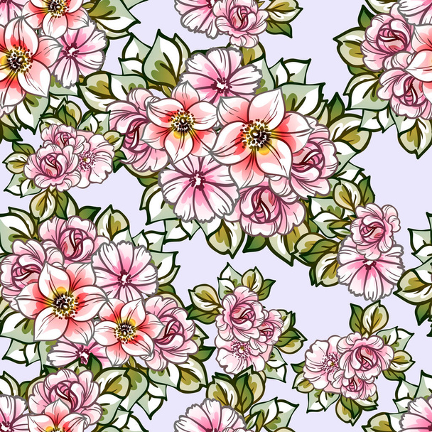seamless vintage style ornate flowers pattern. floral elements in contour - Wektor, obraz