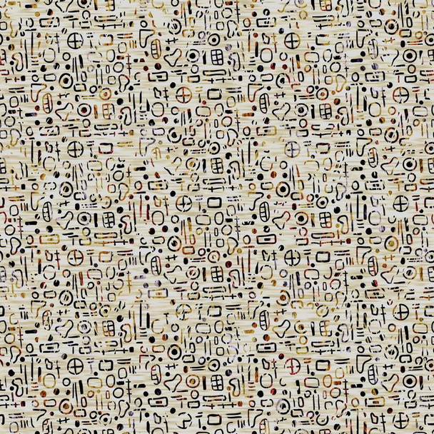 シームレスセピアグランジ幾何学的なプリントテクスチャの背景。落ち込み生地パターン繊維素材。Grunge row blar geo linen all over print  - 写真・画像