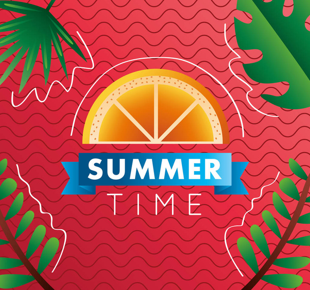 summer time season lettering with orange and ribbon - Vector, afbeelding