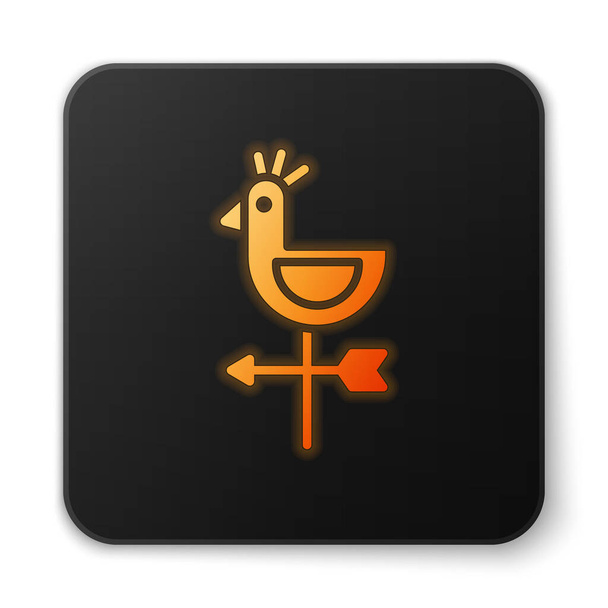 Orange glowing neon Rooster weather vane icon isolated on white background. Weathercock sign. Windvane rooster. Black square button. Vector Illustration. - Vector, Image