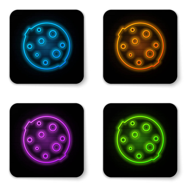 Glowing neon Moon icon isolated on white background. Black square button. Vector Illustration. - Vector, Image