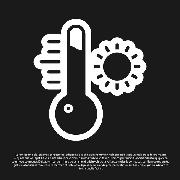 Black Meteorology thermometer measuring icon isolated on black background. Thermometer equipment showing hot or cold weather.  Vector Illustration. - Vector, Image