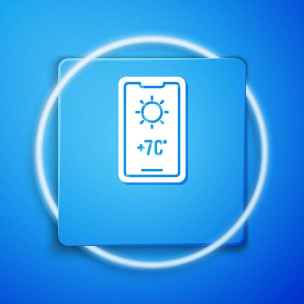 Icono de previsión meteorológica blanca aislado sobre fondo azul. Botón cuadrado azul. Ilustración vectorial. - Vector, Imagen