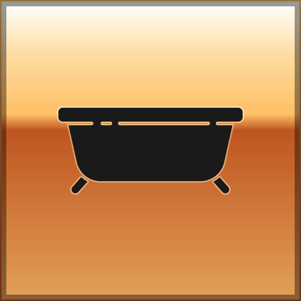 Black Bathtub icon isolated on gold background.  Vector Illustration. - Vector, Image