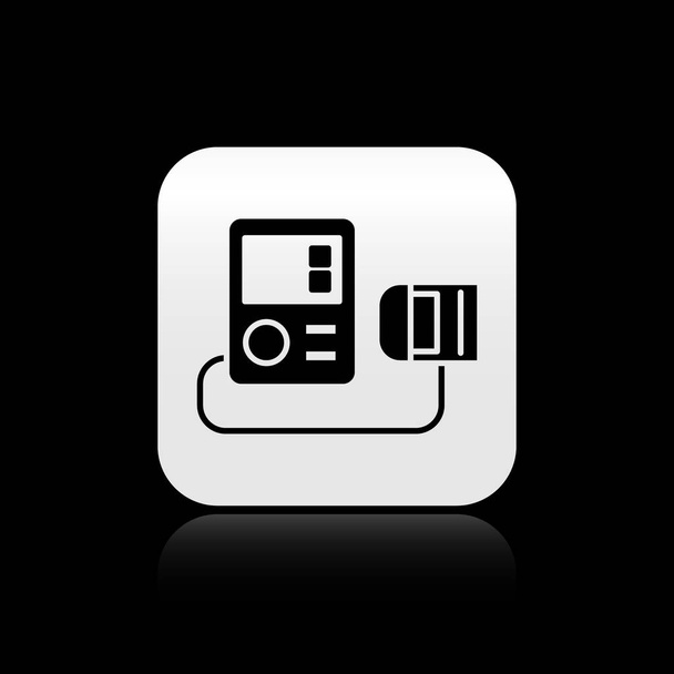 Black Blood pressure icon isolated on black background. Silver square button. Vector Illustration. - Vector, Image