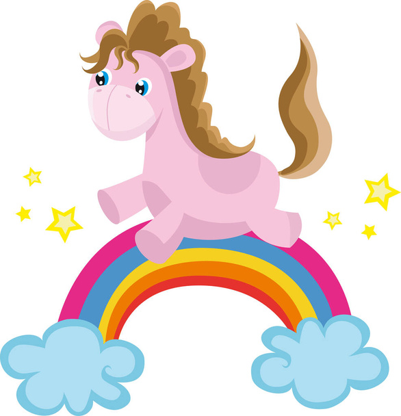 Leuke pony met regenboog fantasie op vector afbeelding - Vector, afbeelding