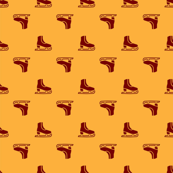 Red Skates icon isolated seamless pattern on brown background. Ice skate shoes icon. Sport boots with blades.  Vector. - Vector, Image