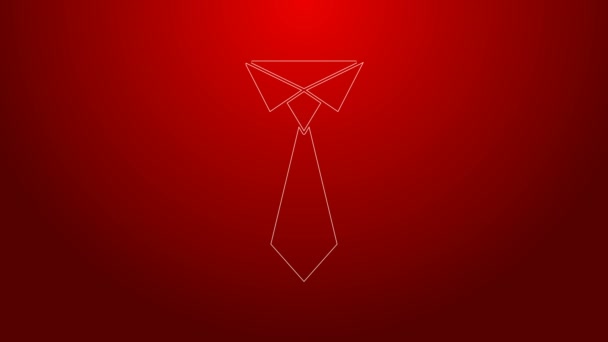 Zöld vonal Nyakkendő ikon elszigetelt piros háttérrel. Nyakkendő és nyakkendő szimbólum. 4K Videó mozgás grafikus animáció - Felvétel, videó