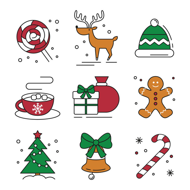 Set of flat christmas icons. Vector illustration. - Vector, Image