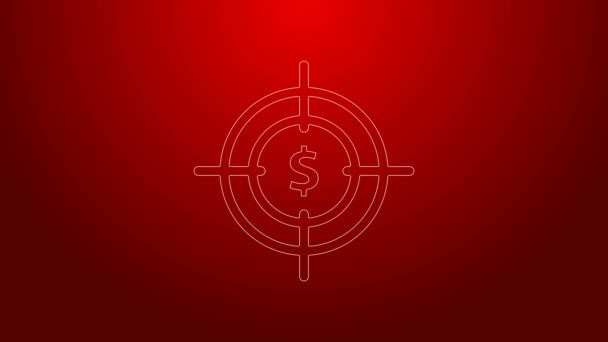 Zelená čára Cíl s ikonou symbolu dolaru izolované na červeném pozadí. Ikona cíle investice. Úspěšný obchodní koncept. Hotovost nebo peníze. Grafická animace pohybu videa 4K - Záběry, video