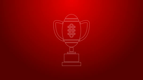 Green Line Award Cup a americká fotbalová ikona izolované na červeném pozadí. Symbol vítězné trofeje. Mistrovství nebo soutěžní trofej. Grafická animace pohybu videa 4K - Záběry, video
