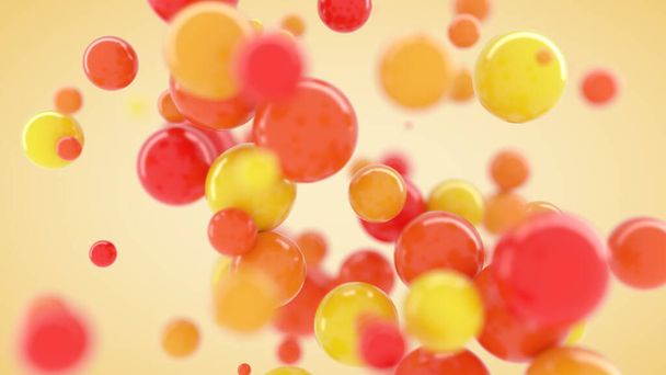 Абстрактные 3d красные, желтые и оранжевые пузыри на светло-желтом фоне. 3d-рендеринг - Фото, изображение