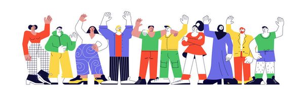 Счастливые разнообразные люди приветствуют жестом - Вектор,изображение