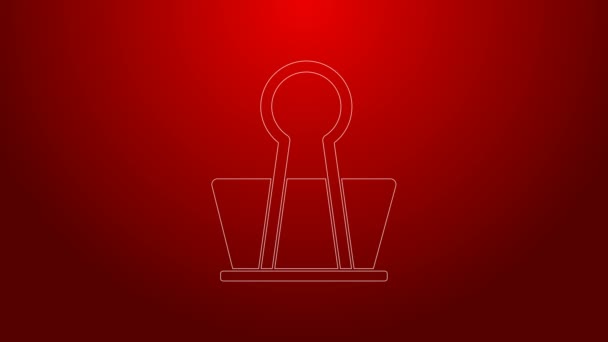 Green line Binder clip icon isolated on red background. Paper clip. 4K Video motion graphic animation - Footage, Video