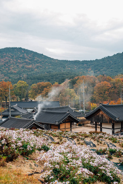 Otoño de Seoak-dong antiguo pueblo y antiguas tumbas reales en Gyeongju, Corea - Foto, Imagen