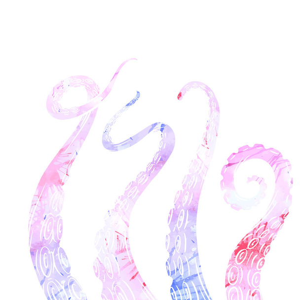 Set of watercolor silhouette sketches octopus tentacles with splashes. Creepy limbs of marine inhabitants. Vector object for logos, tattoos, cards and your design. - Vector, afbeelding