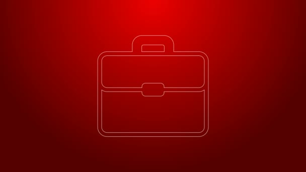 Icona valigetta verde isolata su sfondo rosso. Un caso d'affari. Portafoglio aziendale. Animazione grafica 4K Video motion - Filmati, video