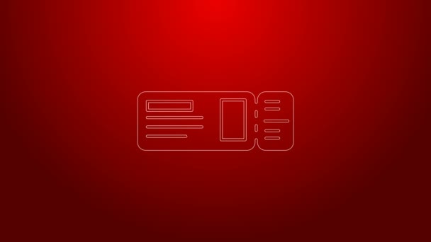 Green line Travel ticket icon isolated on red background. Train, ship, plane, tram, bus transport. Travel service concept. 4K Video motion graphic animation - Footage, Video