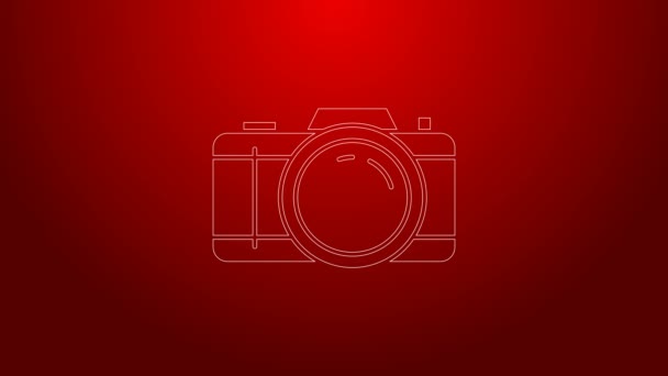 Green line Photo camera icon isolated on red background. Foto camera icon. 4K Video motion graphic animation - Footage, Video