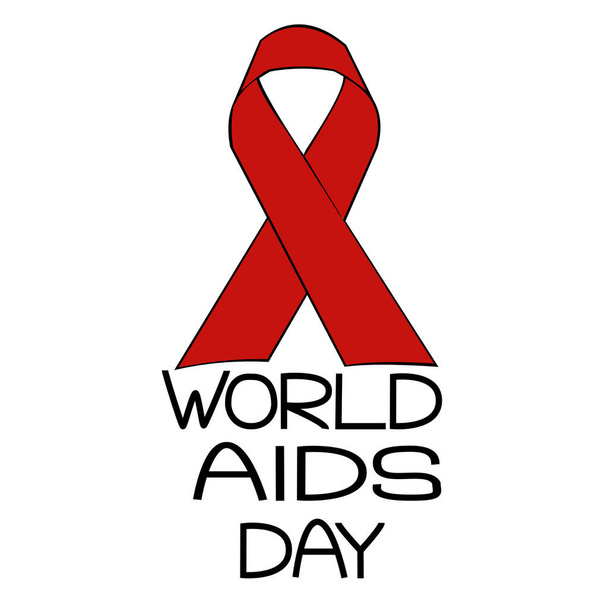 Giornata mondiale dell'AIDS. Nastro rosso simbolico e iscrizione a tema. Informazione ed educazione della popolazione sull'AIDS, illustrazione vettoriale - Vettoriali, immagini
