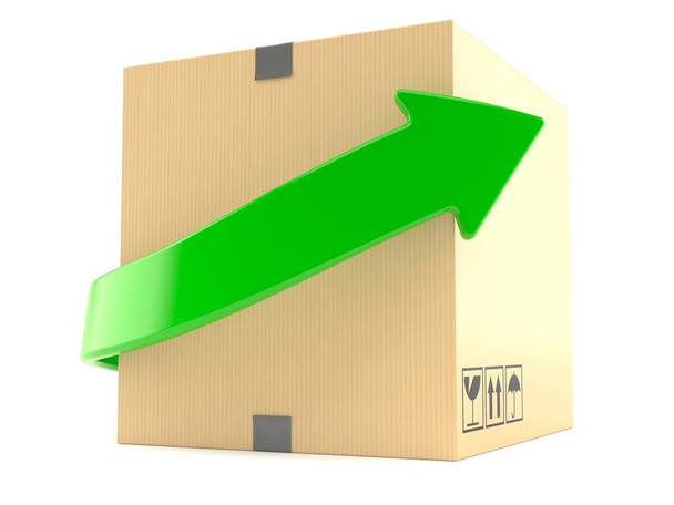 Pakket met groene pijl geïsoleerd op witte achtergrond. 3d illustratie - Foto, afbeelding