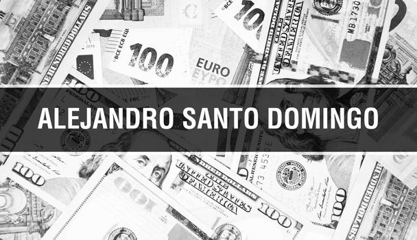 Alejandro Santo Domingo text Concept. Dollars américains Cash Money, rendu 3D. Le milliardaire Alejandro Santo Domingo à Dollar Banknote. Meilleur investisseur financier mondial - Londres, 3 mai 202 - Photo, image