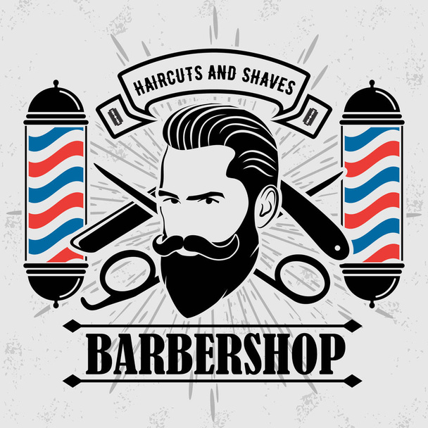 Barbershop poster, banner template with Bearded men. Vector illustration - Vector, Image