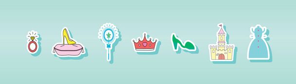 set of princess cartoon icon design template with various models. modern vector illustration isolated on blue background - Vector, Image